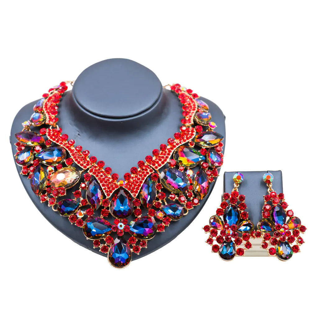 Exquisite Colorful Glass Rhinestone Wedding Jewelry Set