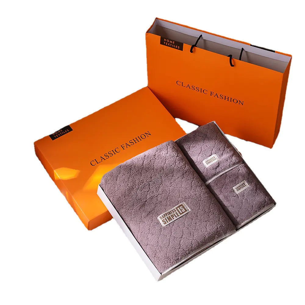 Thick Jacquard Coral Fleece Towel Gift Set - Comfort Gift Box