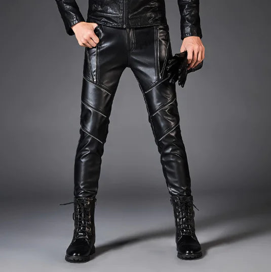 Fashionable Zipper Leather Pants