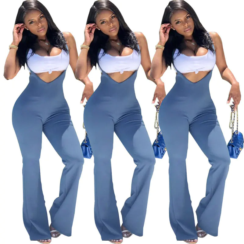 Solid Color Strap Jumpsuit with Zipper Closure