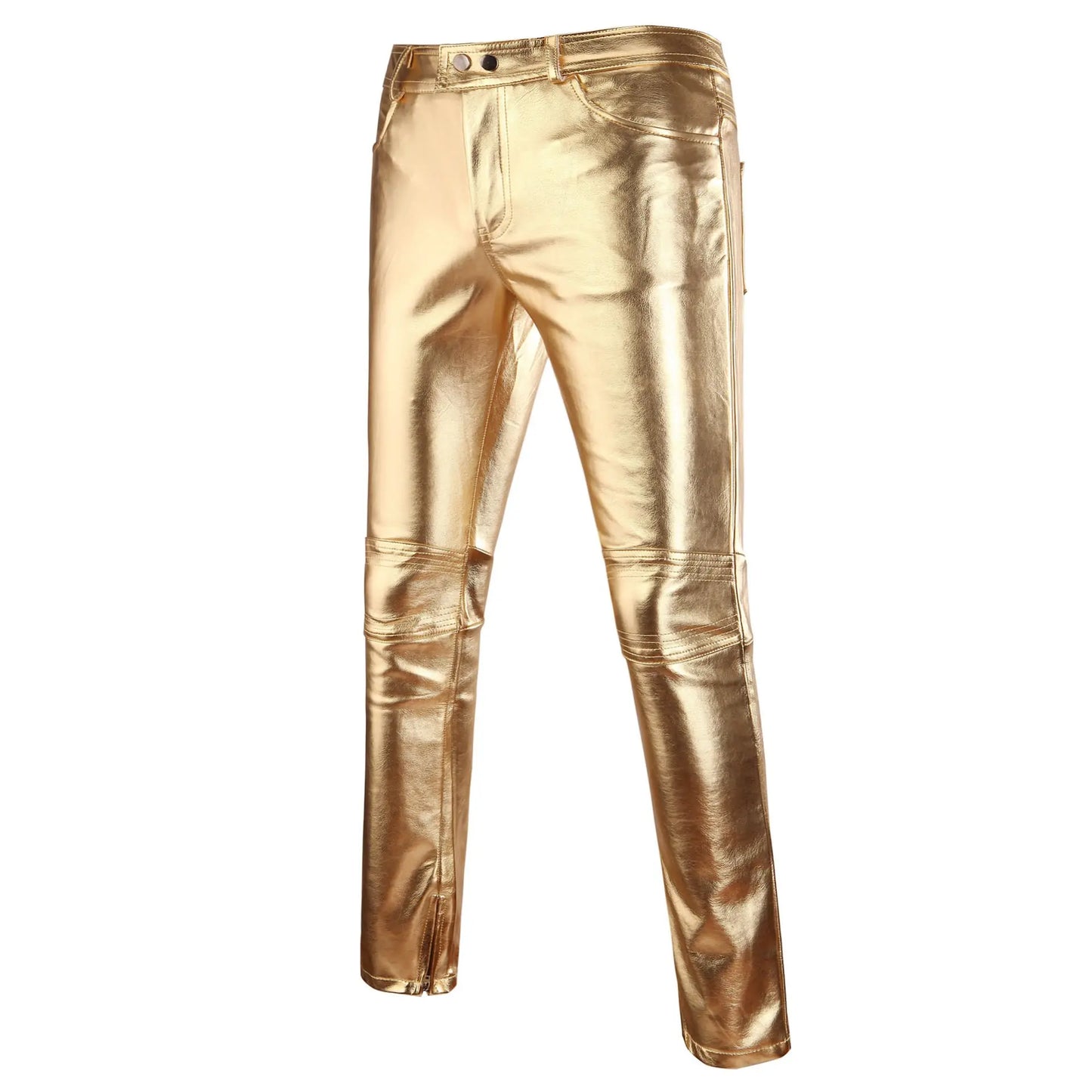 Men's Leather Casual Pants with Bronzing Performance
