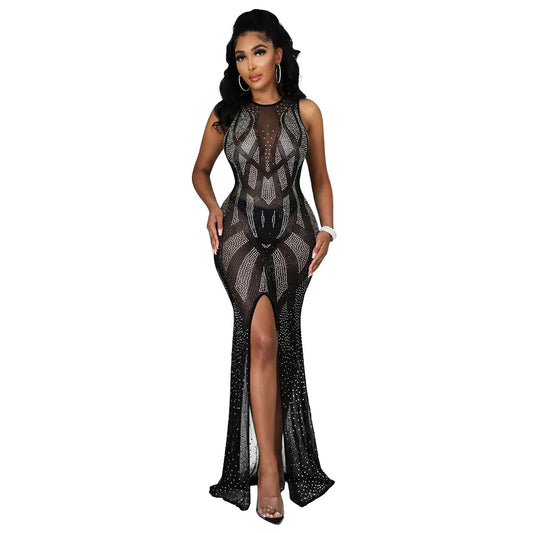 Women's Fashion Mesh Dress with Rhinestones