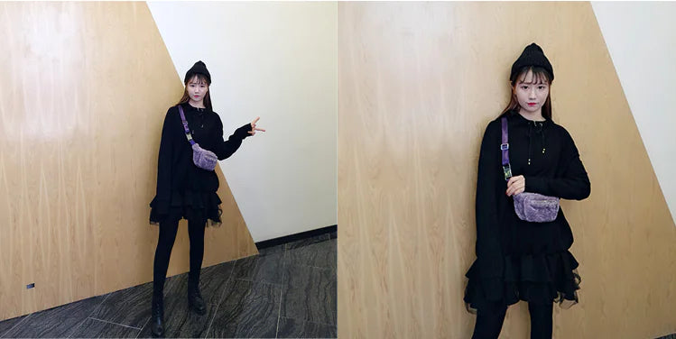 Furry Crossbody Bag for Women - Versatile Japanese Style