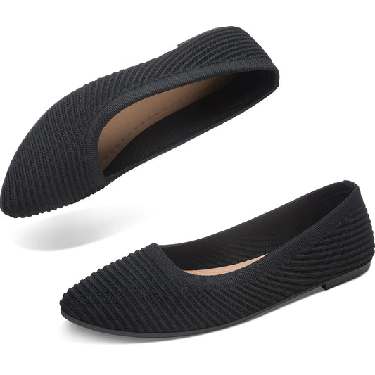 Women’s Knit Ballet Flats Ladies Comfortable Pointed-Toe Dressy Shoes Casual Soft Flat Shoes Ballerina Walking Flats Shoes(Black US11)