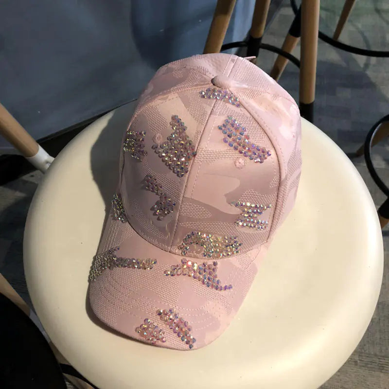 Women's Rhinestone Baseball Cap with Letter Design