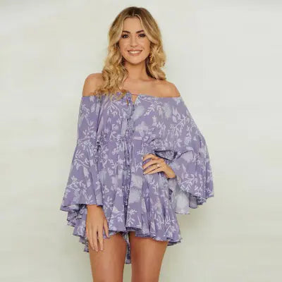 Off-Shoulder Fringe Tie Jumpsuit (Loose Fit)