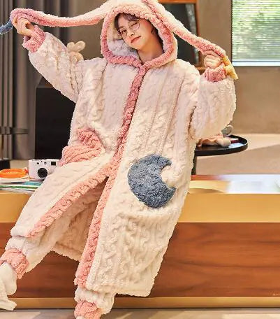 Women's Long Plush Fleece Robe and Pajama Set - Comfort Gift Box