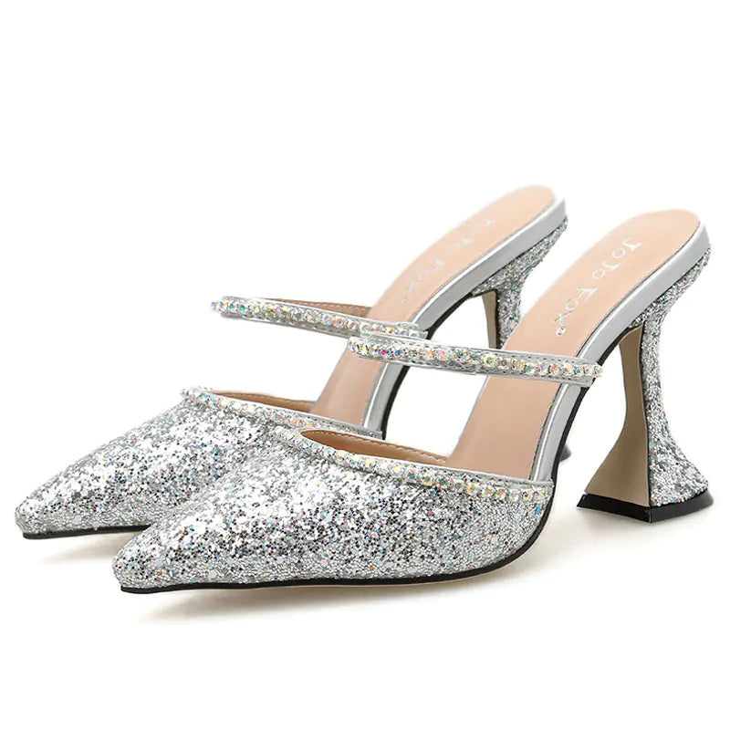 Sparkly Rhinestone Heels and Slide Sandals Combo