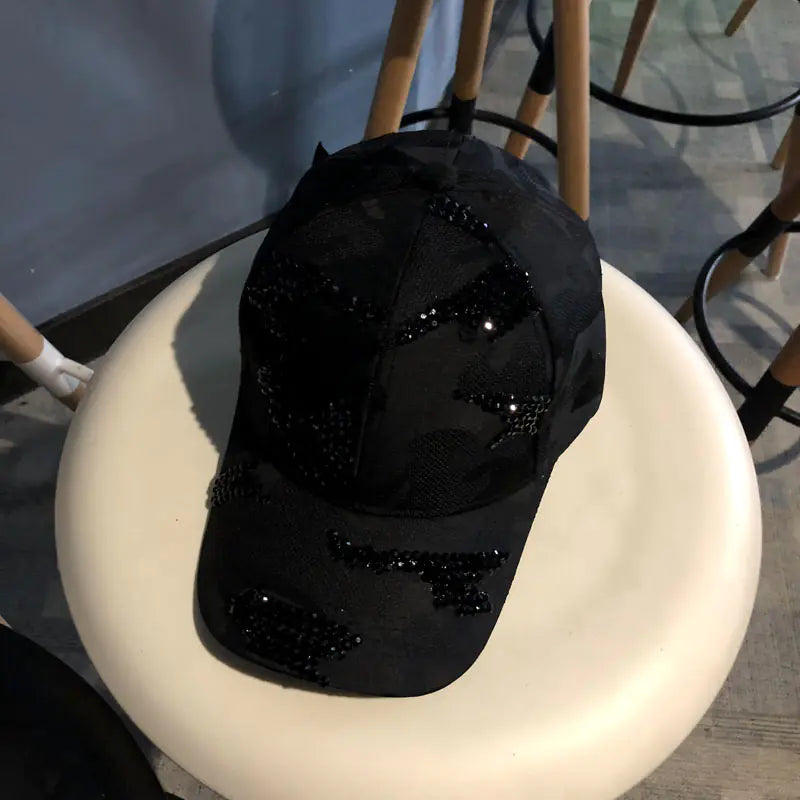 Women's Rhinestone Baseball Cap with Letter Design