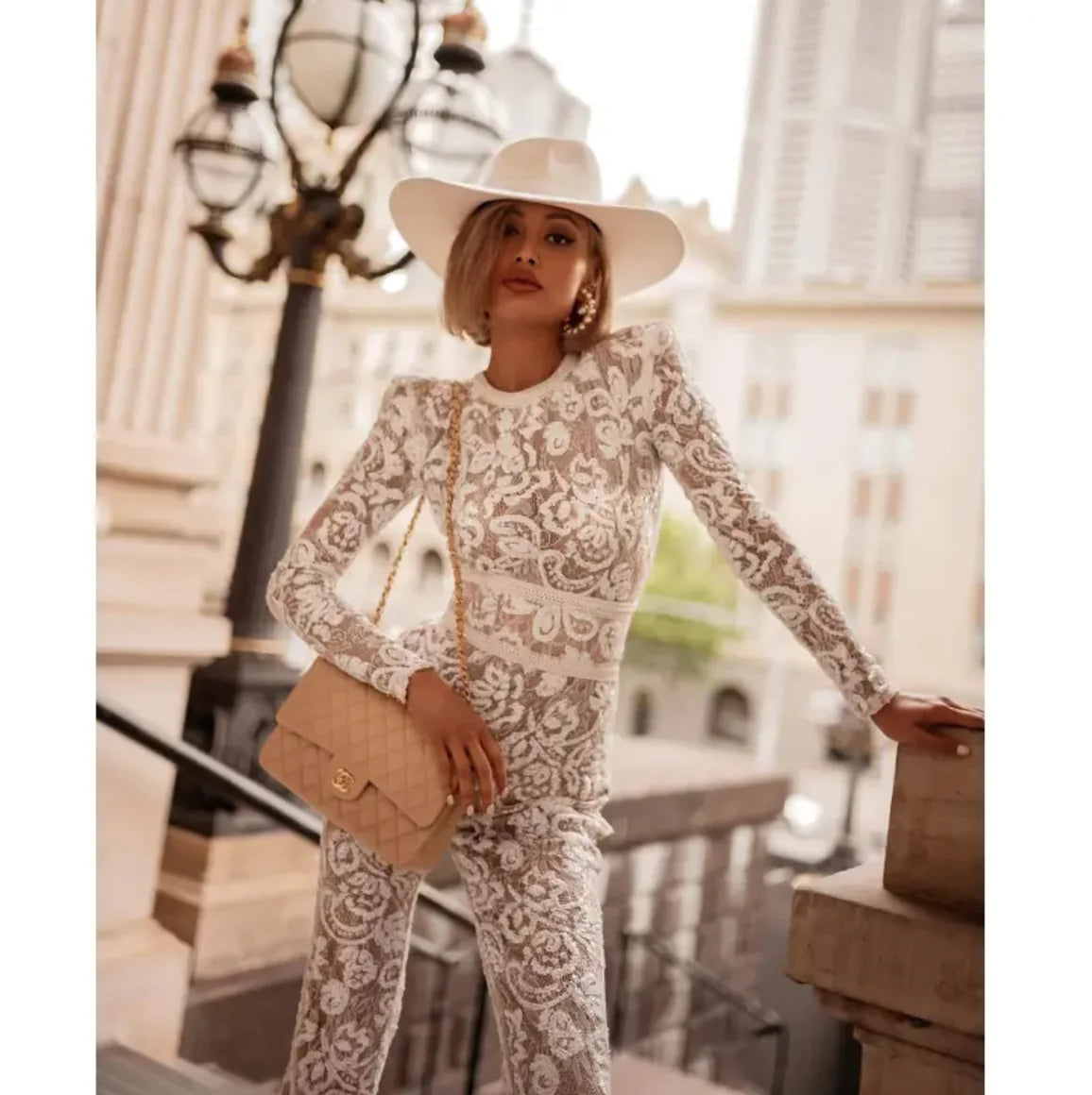 Celebrity-Style Lace Slim Jumpsuit