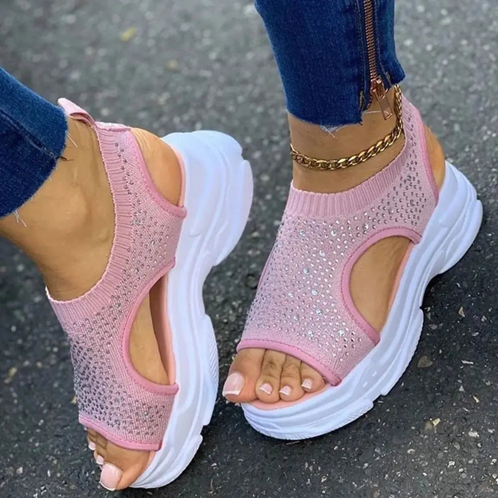 Women's Casual Thick-Soled Rhinestone Sandals