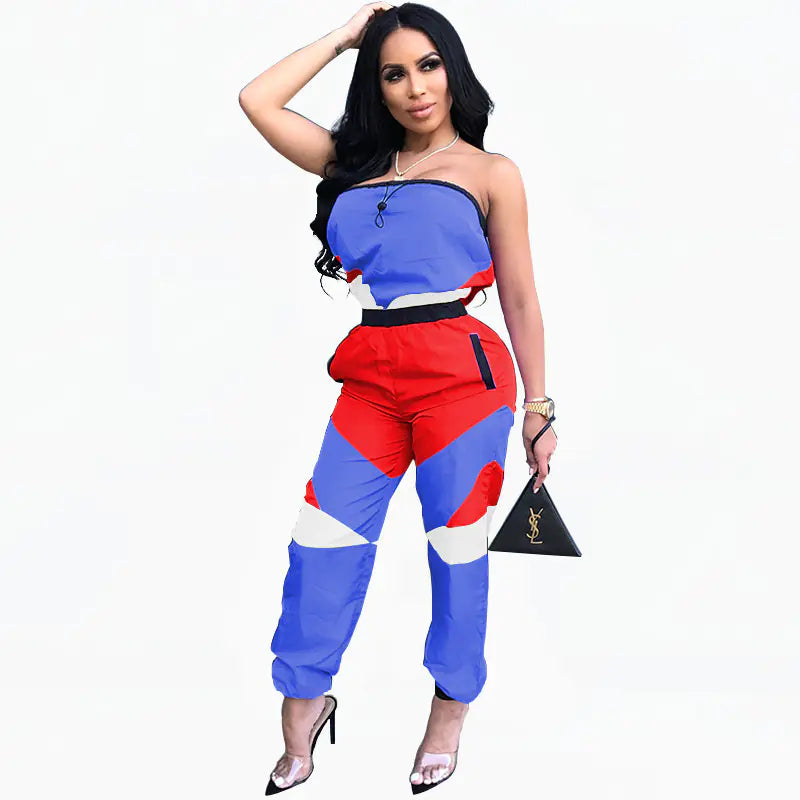 Color Block Sexy Strapless Jumpsuit