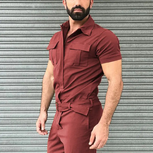 Men's Belted Workwear Jumpsuit - Casual Pants