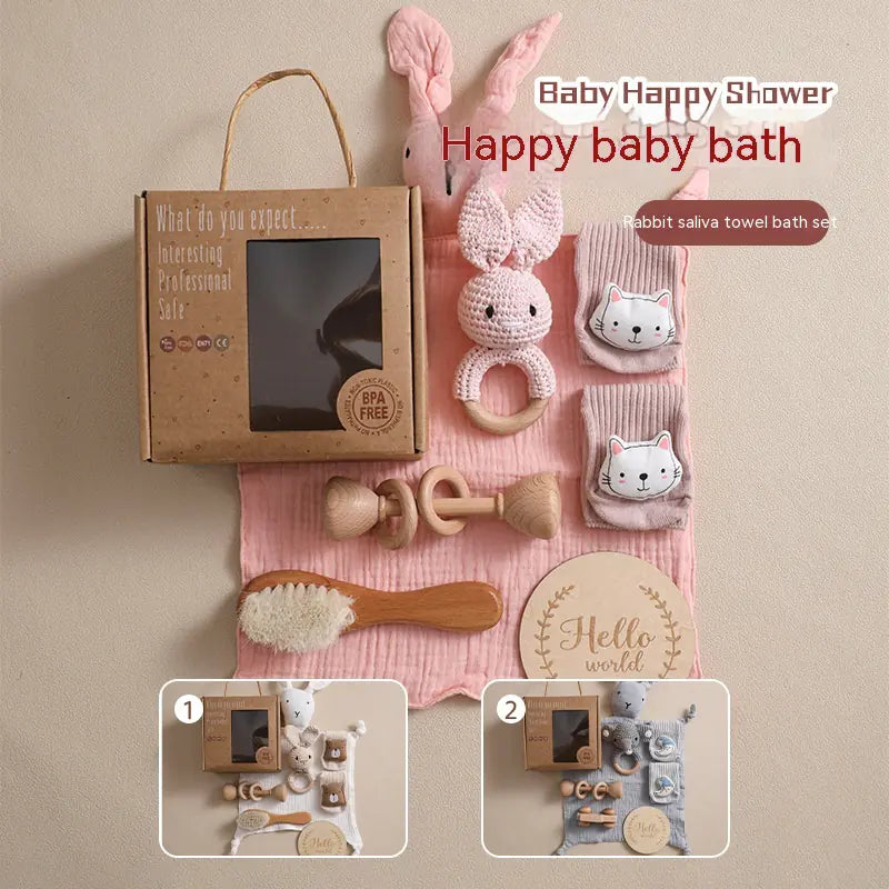 Infant Comfort Rattle Rabbit Bath Towel Gift Set - Comfort Gift Box
