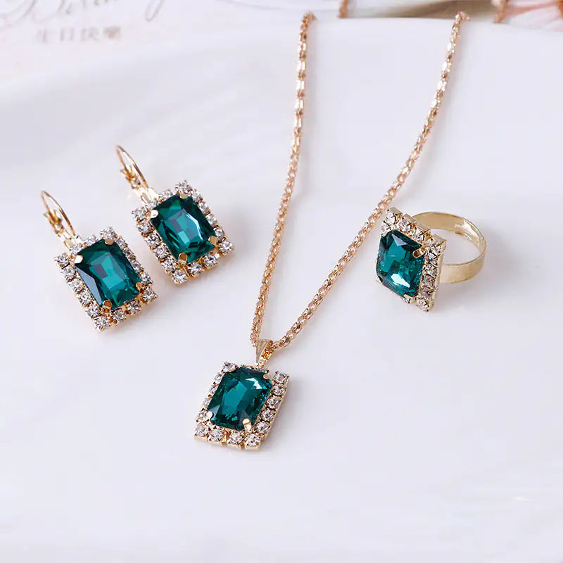The Crystal Set Necklace Earring Ring Three-piece Set - Comfort Gift Box