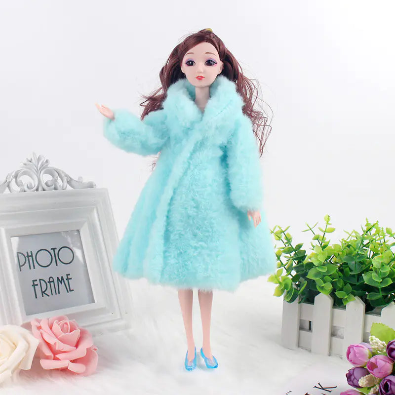 30cm Barbie Doll Wedding Dress with Fur Coat