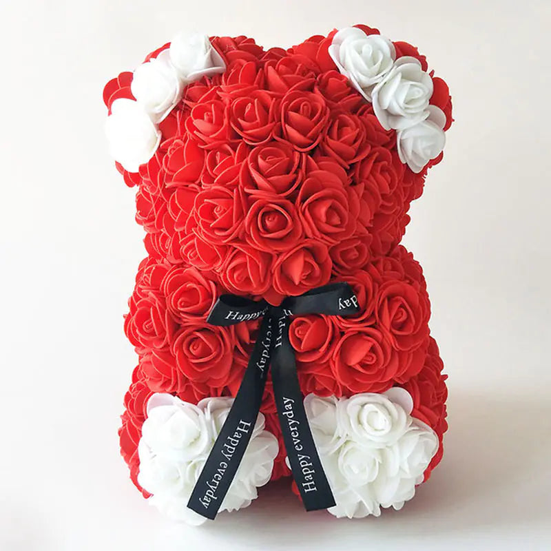 25cm Faux Flower Bear - Rose Gift