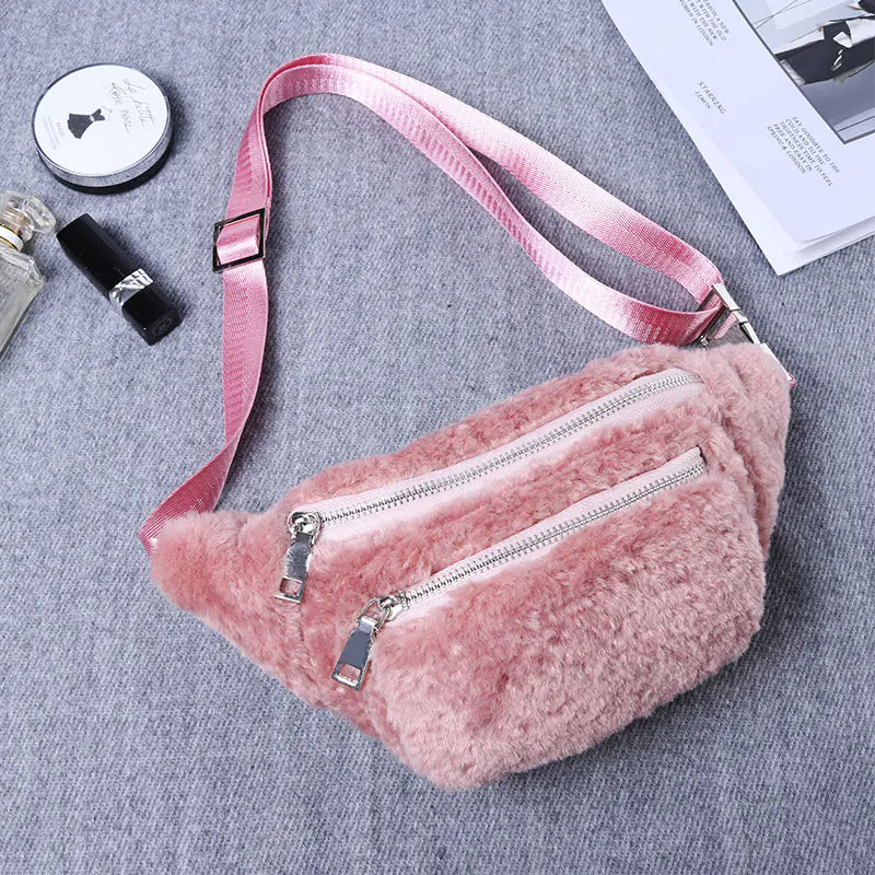 Furry Crossbody Bag for Women - Versatile Japanese Style