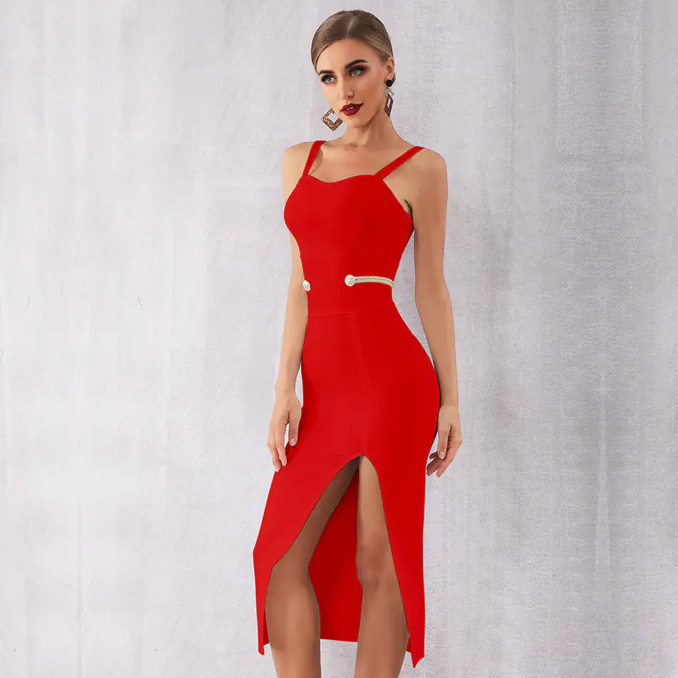 Bandage Dress with Sexy V-Neck and Slit Design