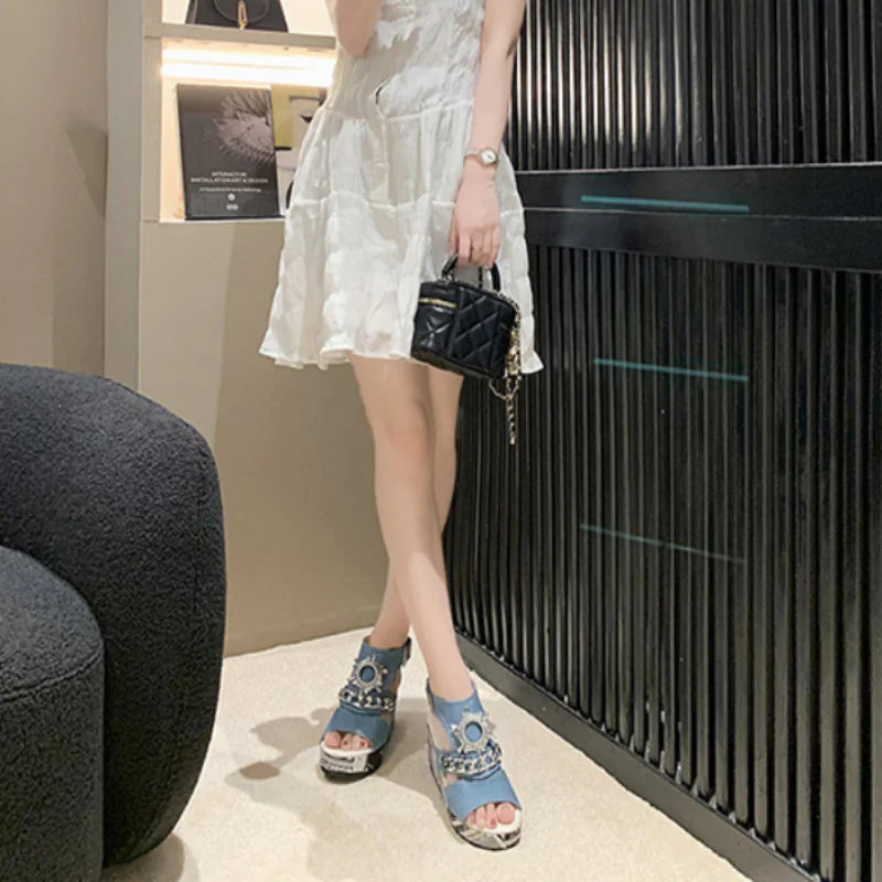 Women's Rhinestone Slingback Wedge Sandals for Outdoors