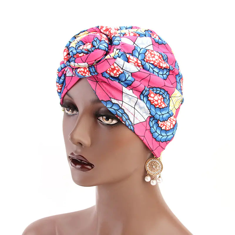 Ethnic Swirl Knotted Headscarf Hat, African Fashion Hat