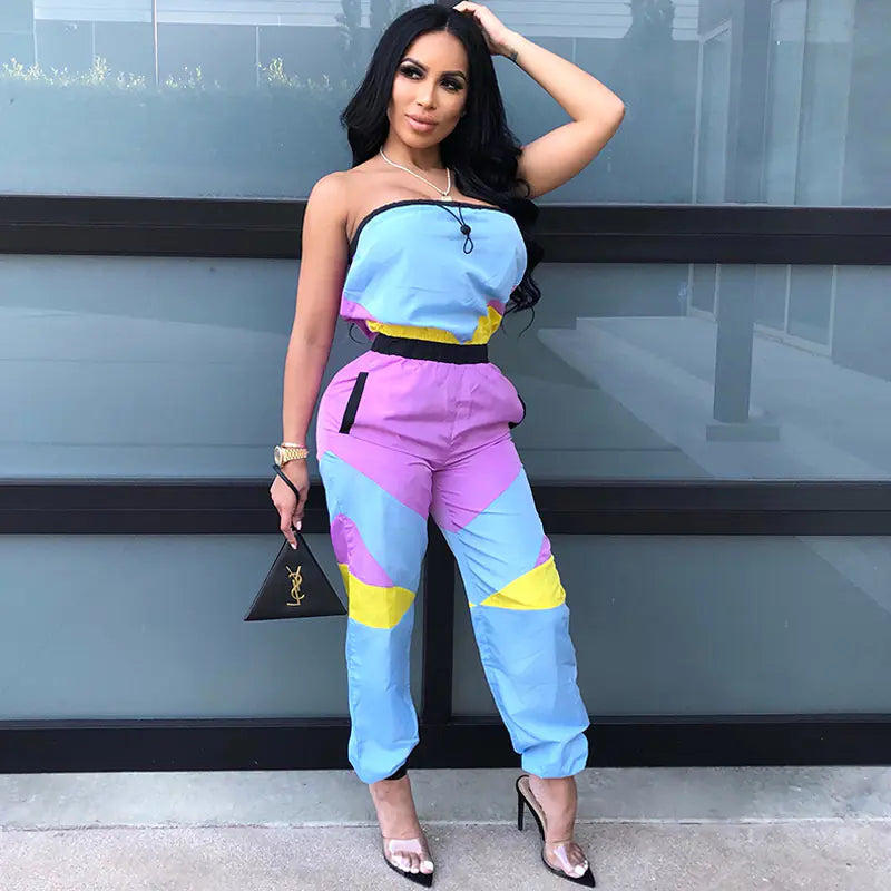 Color Block Sexy Strapless Jumpsuit