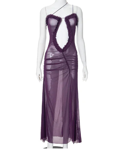 Halter High Split Maxi Dress with Sheer Mesh Detail