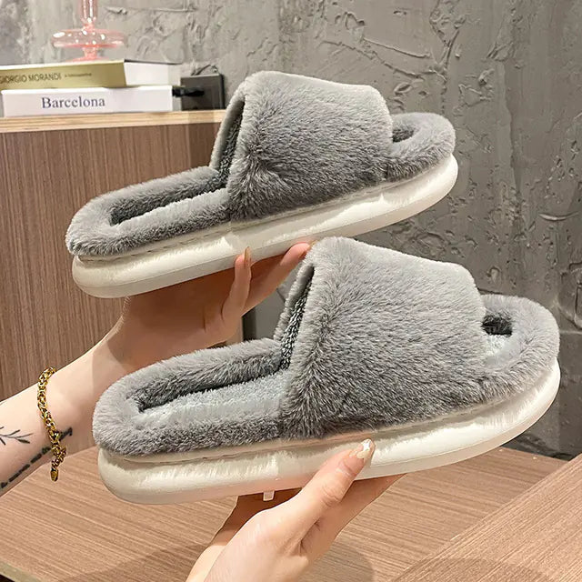 Furry Winter Slippers for Women - Non-Slip Indoor Shoes