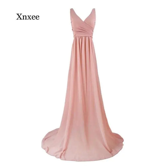 Elegant Backless Deep V Neck Chiffon Maxi Dress