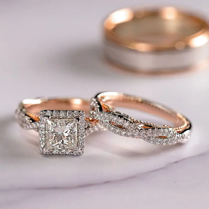 Rose Gold Three-Piece Set with Zirconia Rings