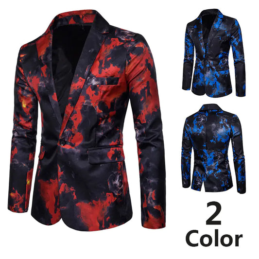 New Red and Blue Flame Print Suit Jacket (Long Sleeve)