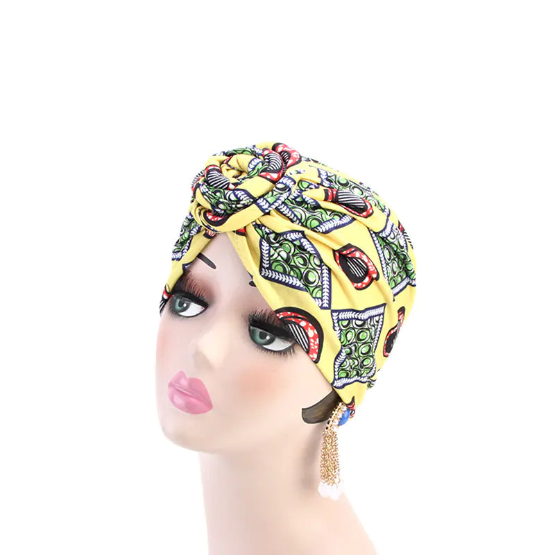 Ethnic Swirl Knotted Headscarf Hat, African Fashion Hat
