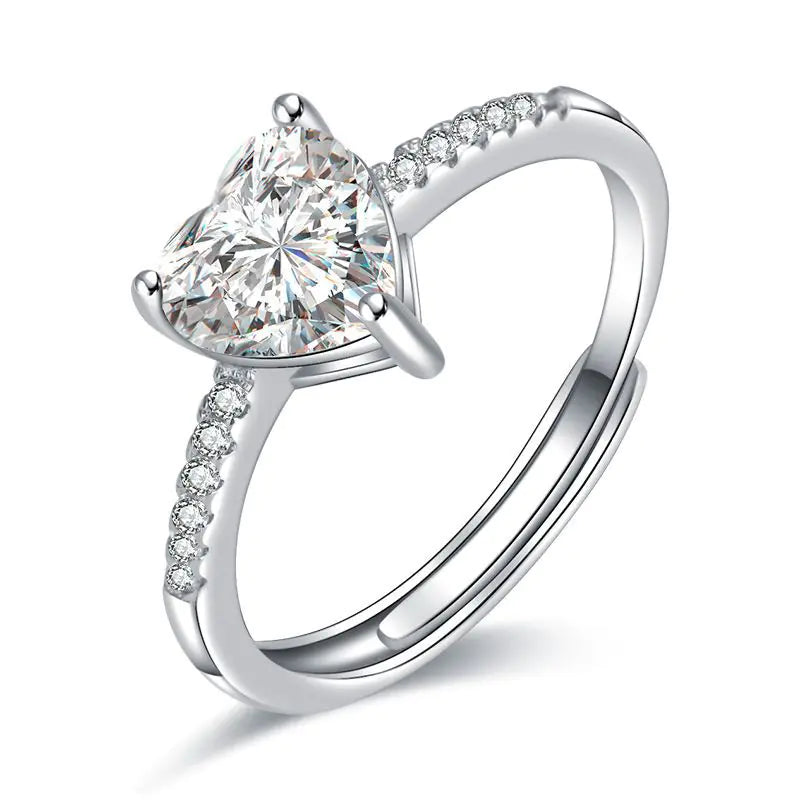 S925 Love Heart Micro Rhinestone Open Diamond Ring