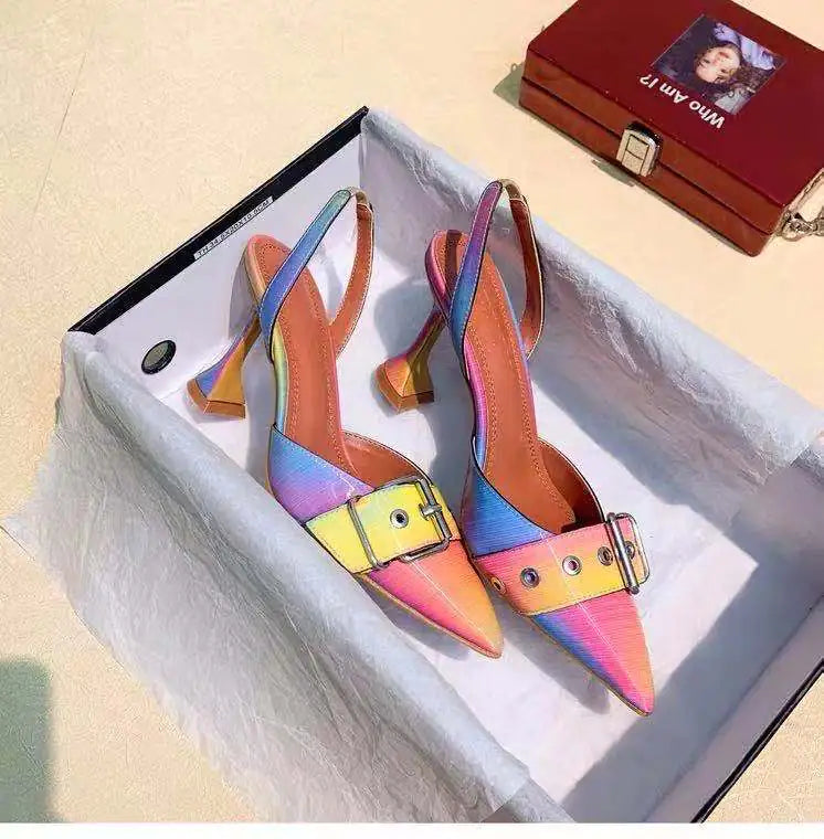 Pointed Rhinestone High Heels with Backless Design