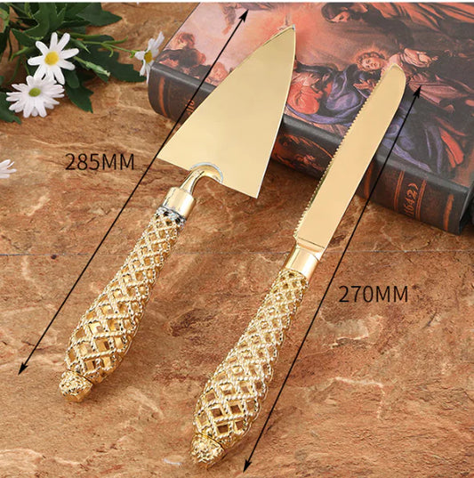 Golden Cake Spatula and Knife Set for Baking (One Set)