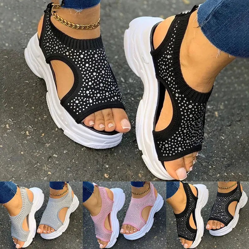 Women's Casual Thick-Soled Rhinestone Sandals