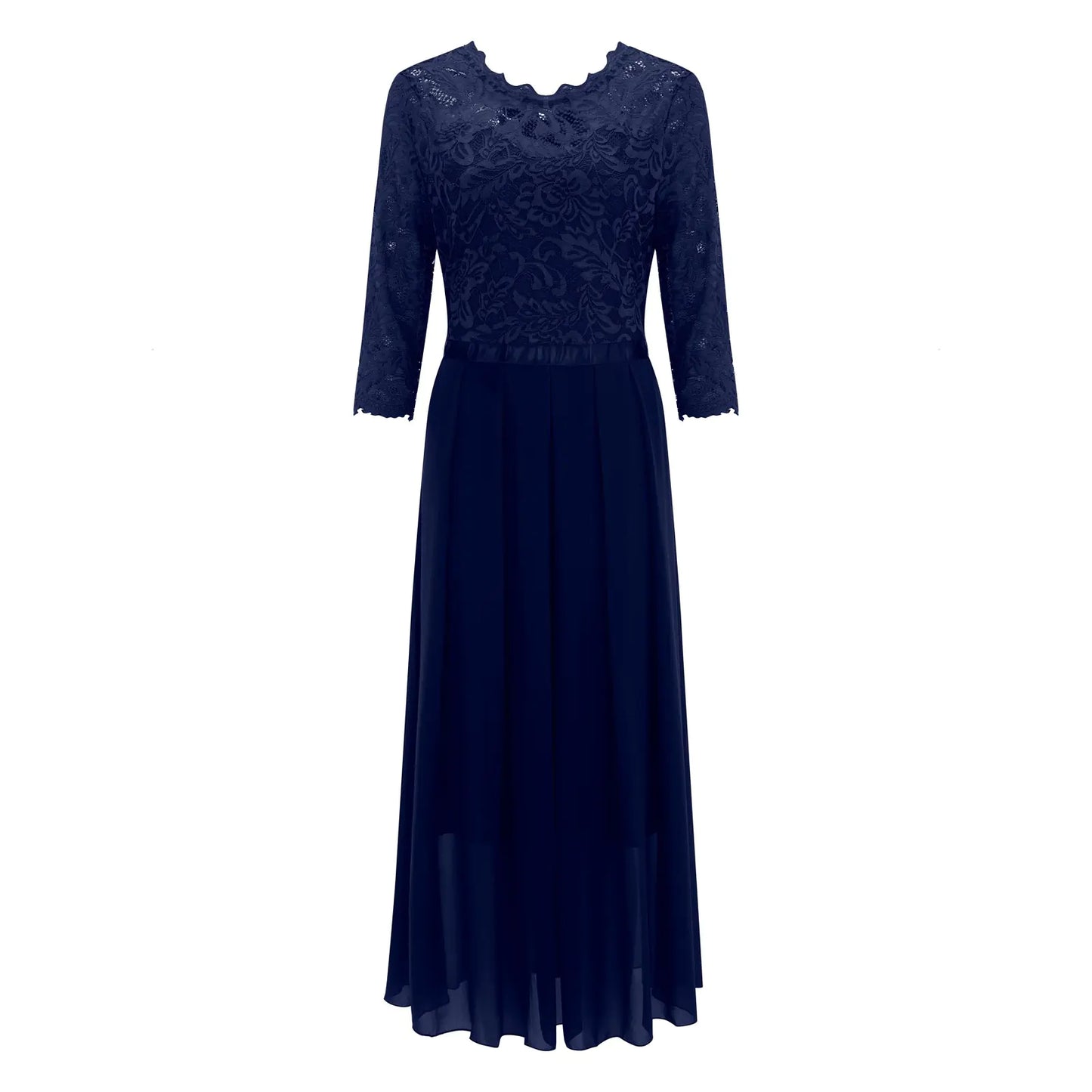 Chiffon Lace Evening Dress with Round Neck for Women