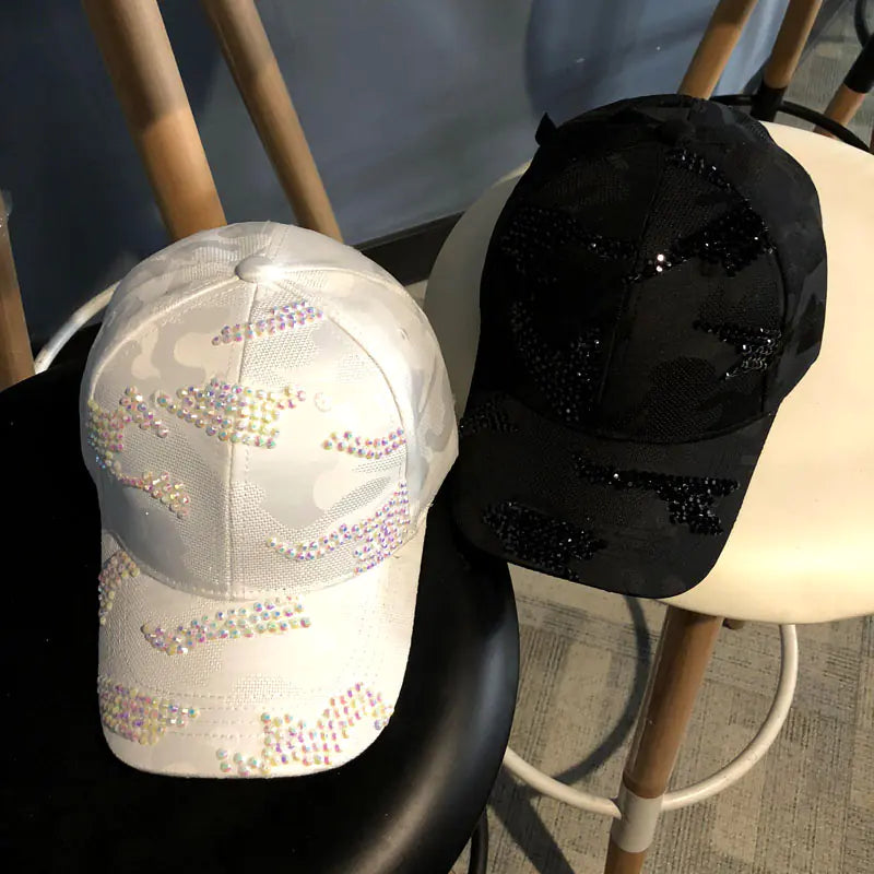 Women's Rhinestone Baseball Cap with Letter Design