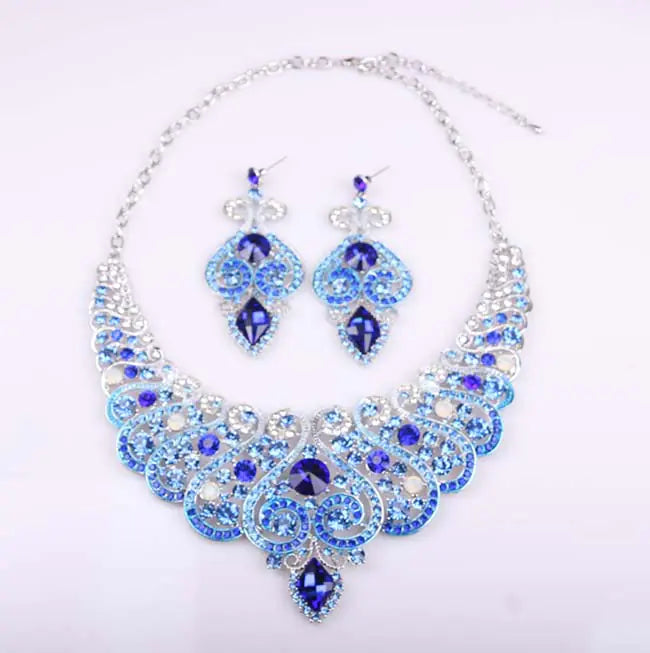 Luxury Rhinestone Necklace and Earring Set for Brides