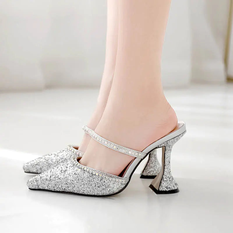 Sparkly Rhinestone Heels and Slide Sandals Combo
