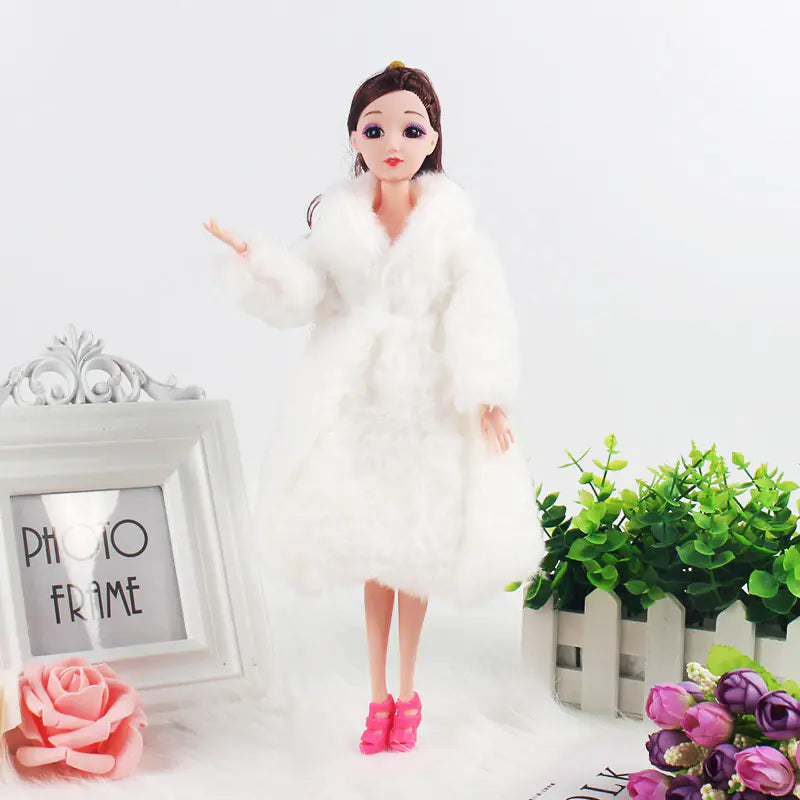 30cm Barbie Doll Wedding Dress with Fur Coat