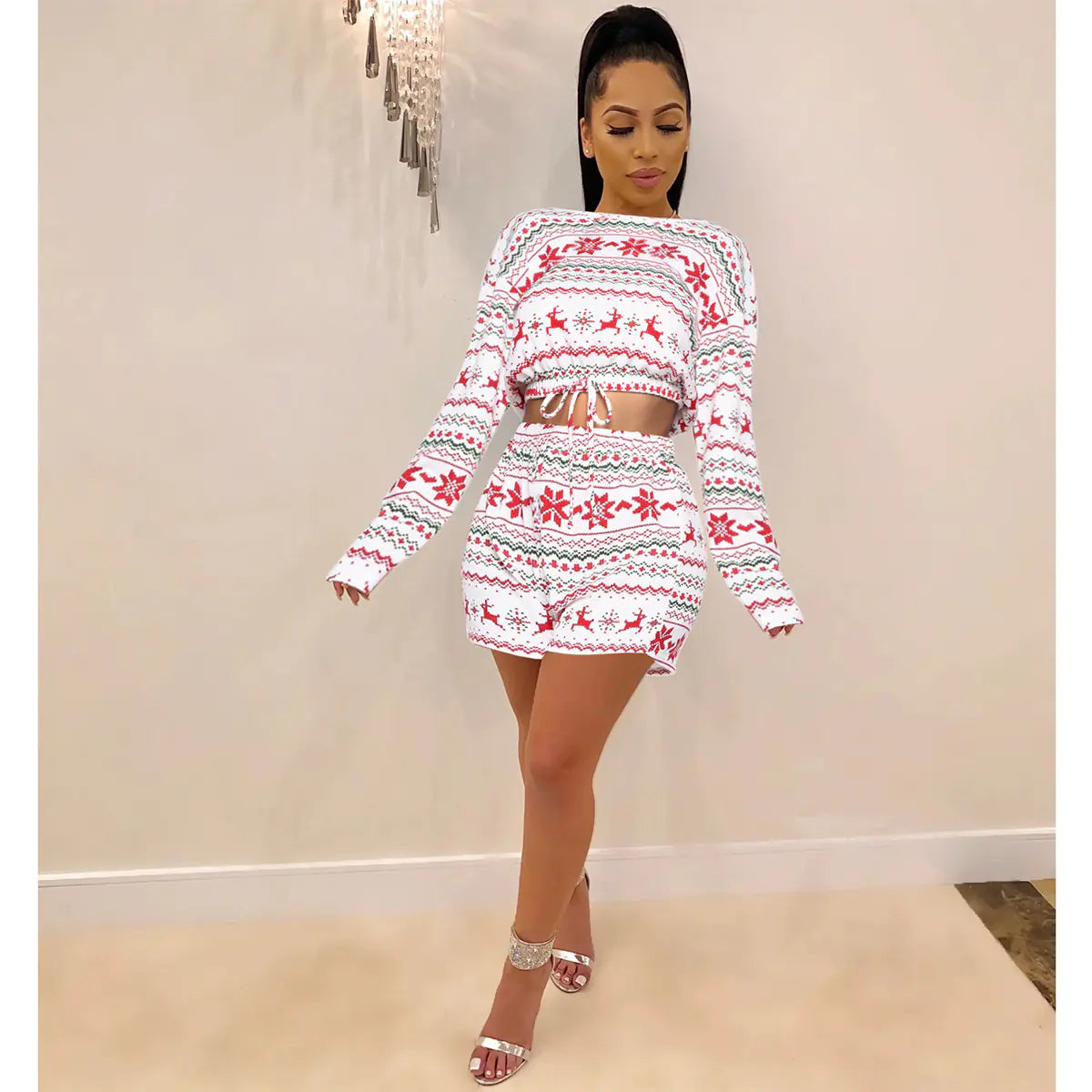 Women's Christmas Print Long Sleeve Lounge Set