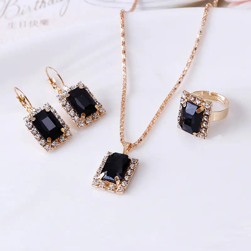 The Crystal Set Necklace Earring Ring Three-piece Set - Comfort Gift Box