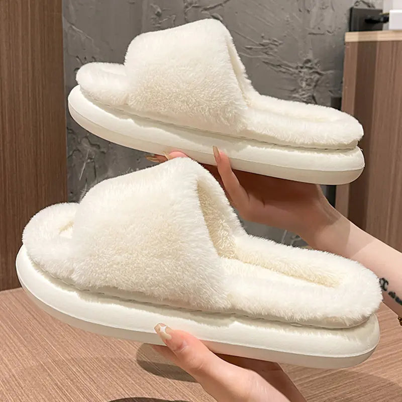 Furry Winter Slippers for Women - Non-Slip Indoor Shoes