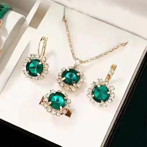 Fashion Crystal Jewelry Set: Necklace, Earrings, Rings, Bracelet