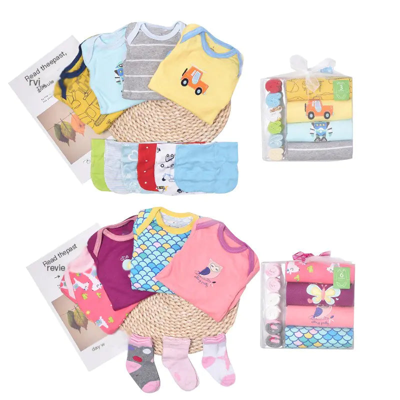 Newborn Long Sleeve Triangle Bodysuit & Towel Socks Gift Set