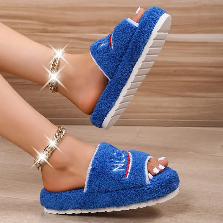 Furry Peep Toe House Slippers for Women Winter