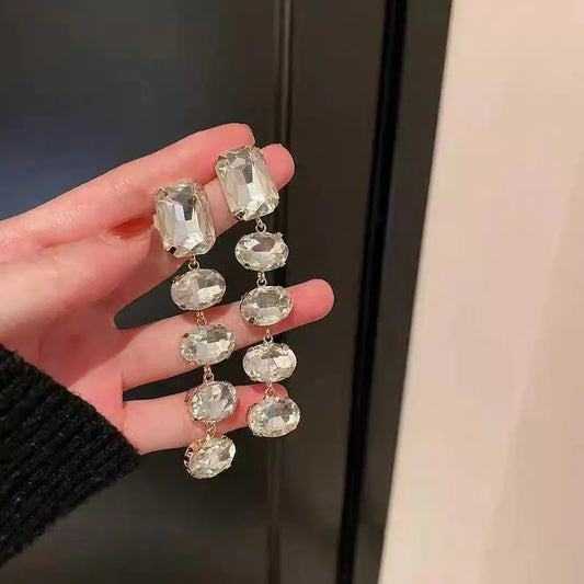 French Style Long Rhinestone Earrings for Women