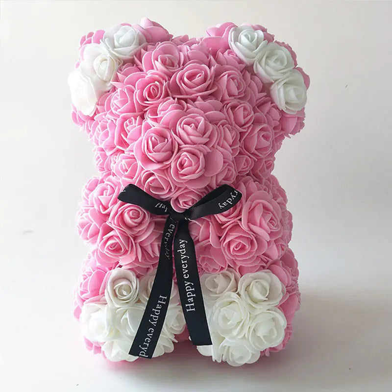 25cm Faux Flower Bear - Rose Gift