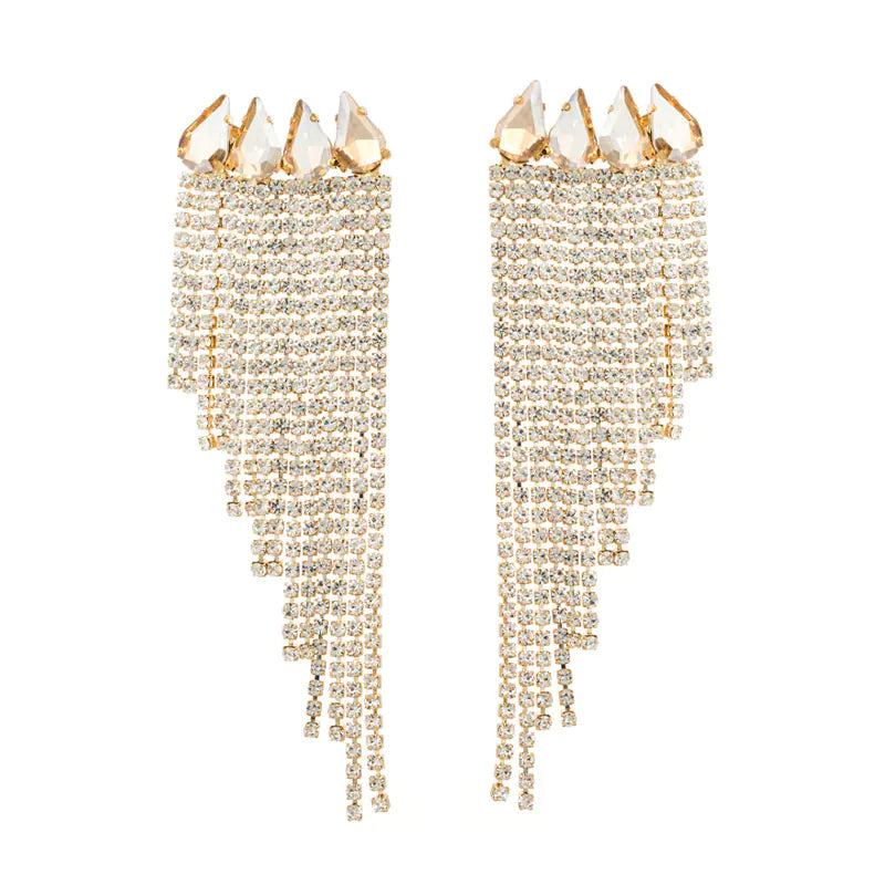 Exaggerated Luxury 925 Silver Rhinestone Tassel Earrings